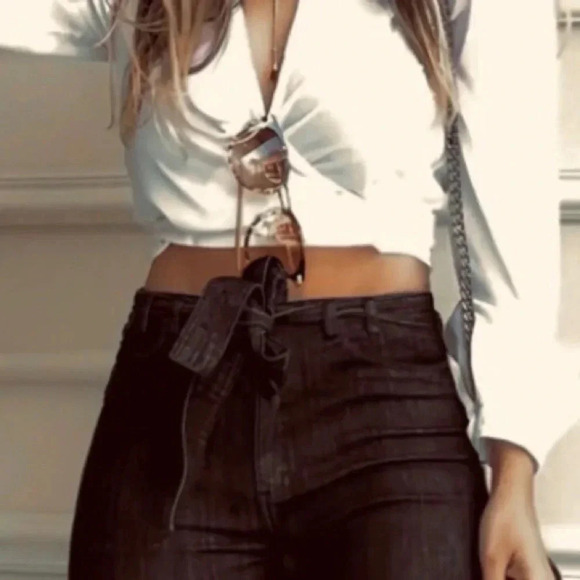 Women’s High-Rise Bell-Bottom Black Denim Jeans Flare Wide Leg & Belt-Med - Picture 2 of 13